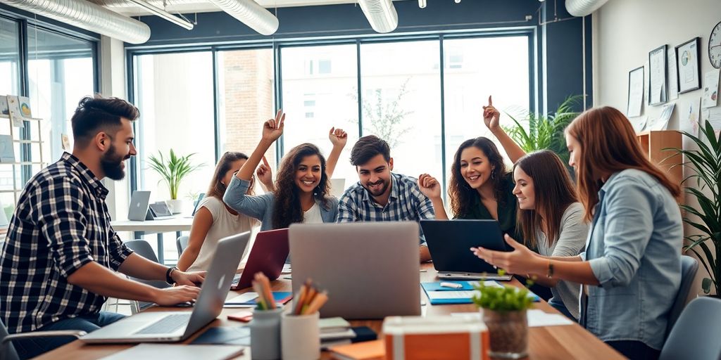 Young entrepreneurs collaborating in a modern office space.