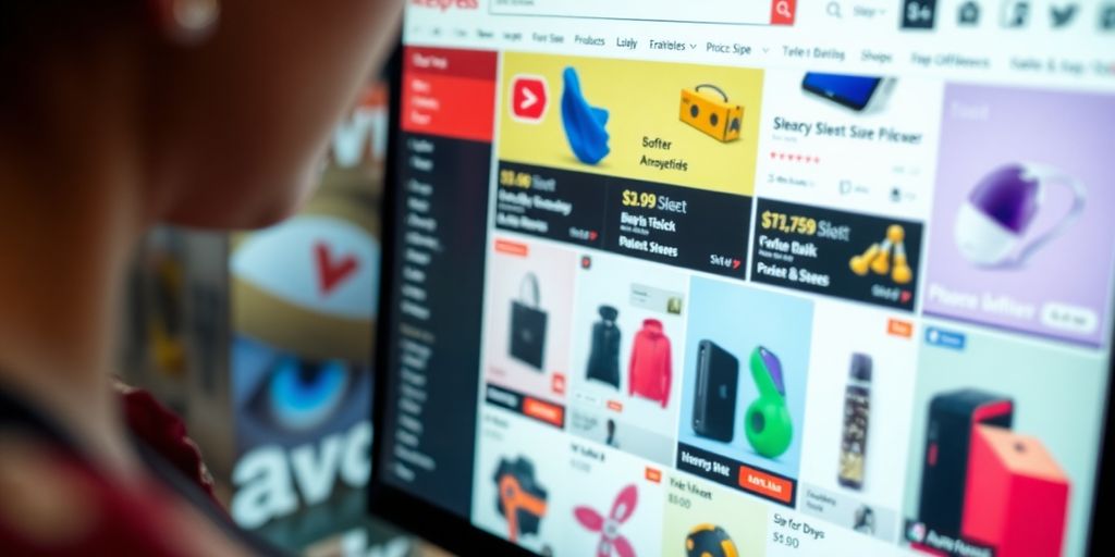 Shopper examining products on the Aliexpress website.