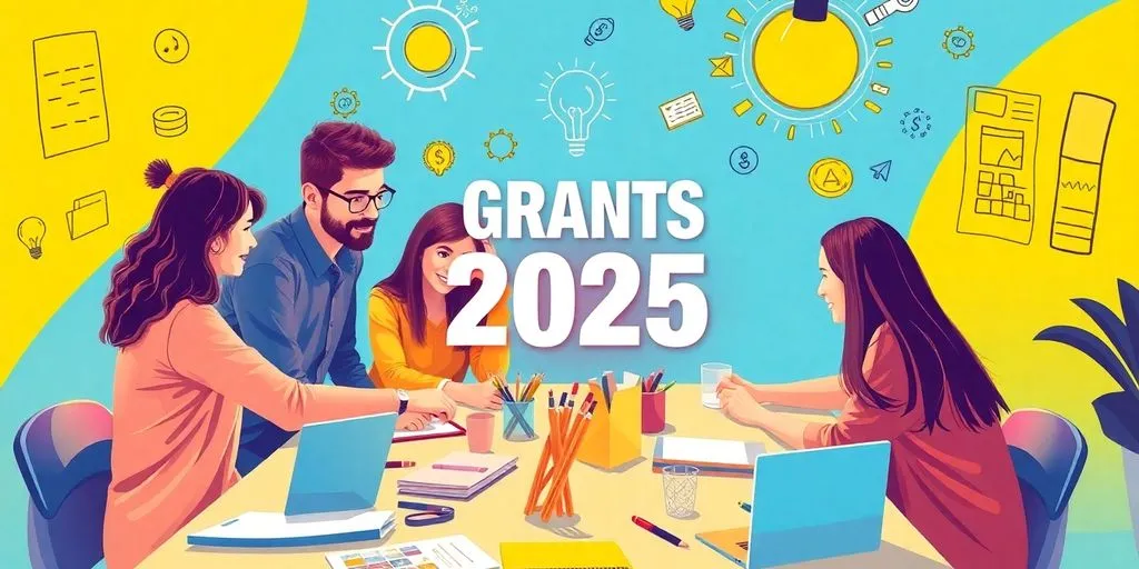 Team brainstorming ideas for startup grants in 2025.