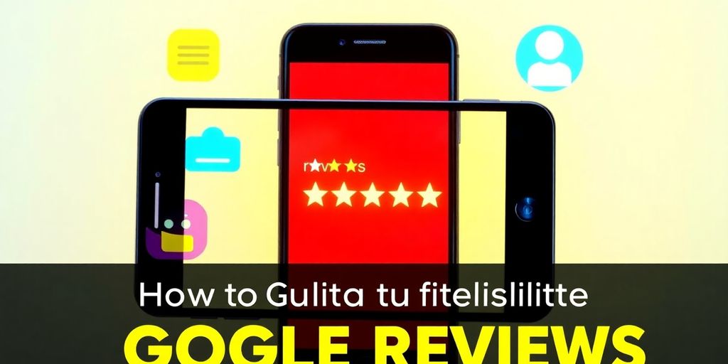 Smartphone with Google Reviews interface and star ratings.