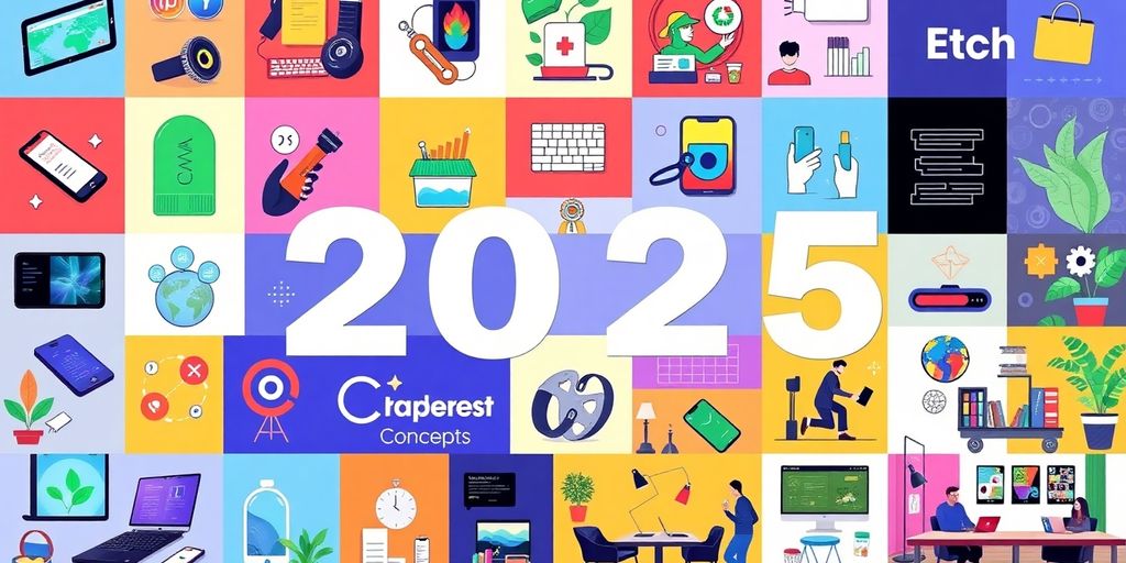 Collage of startup business ideas for 2025.