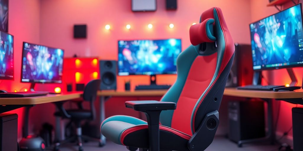 Modern geek seat in a vibrant gaming setup.