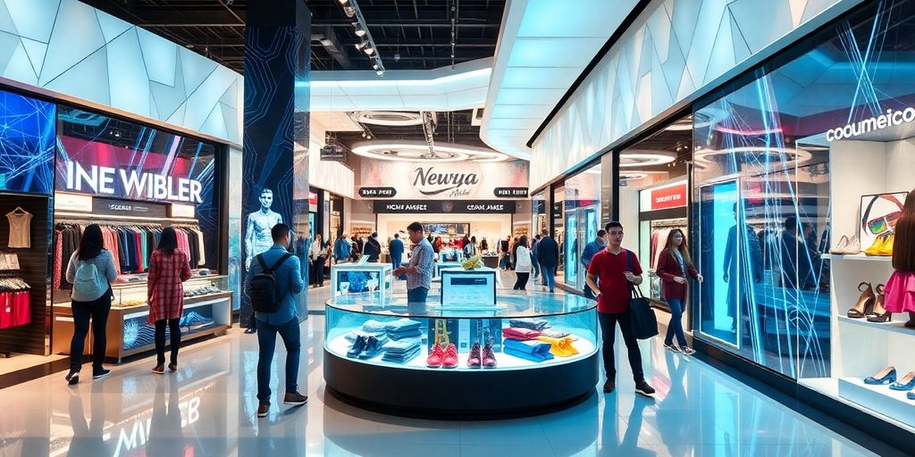 Futuristic retail environment with innovative shopping experiences.