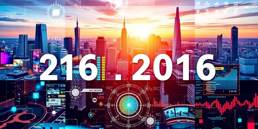 Collage of technology and data in business environments.