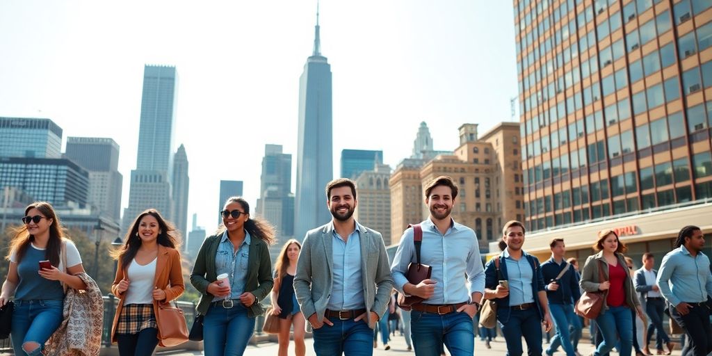 Young professionals in NYC reflecting startup career energy.