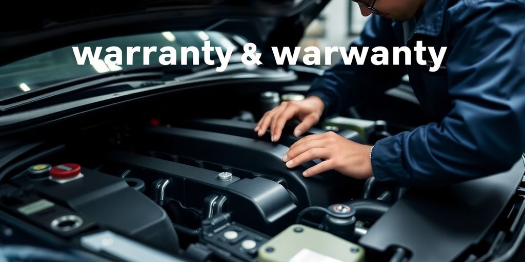Mechanic inspecting car engine for warranty review.