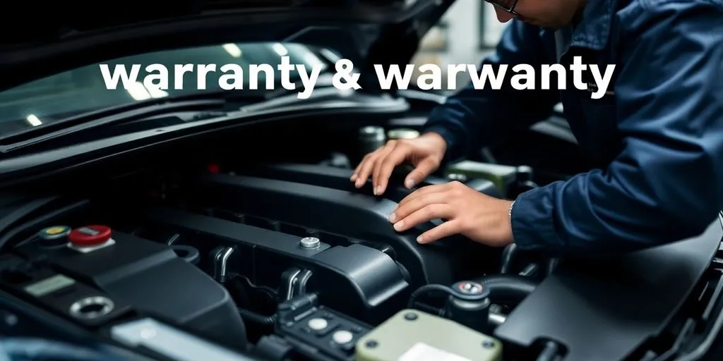Mechanic inspecting car engine for warranty review.