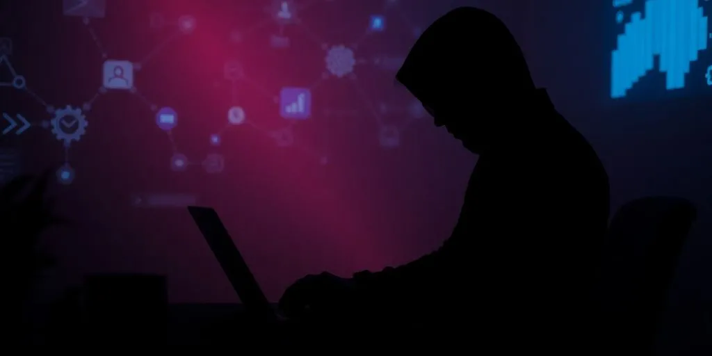 A person working on a laptop in a dark room.