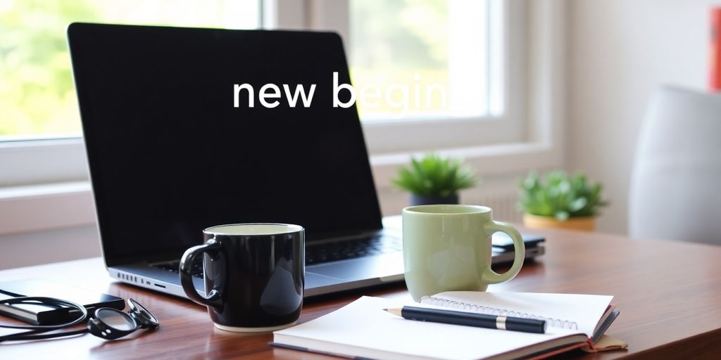 Home office with laptop and coffee for remote work.
