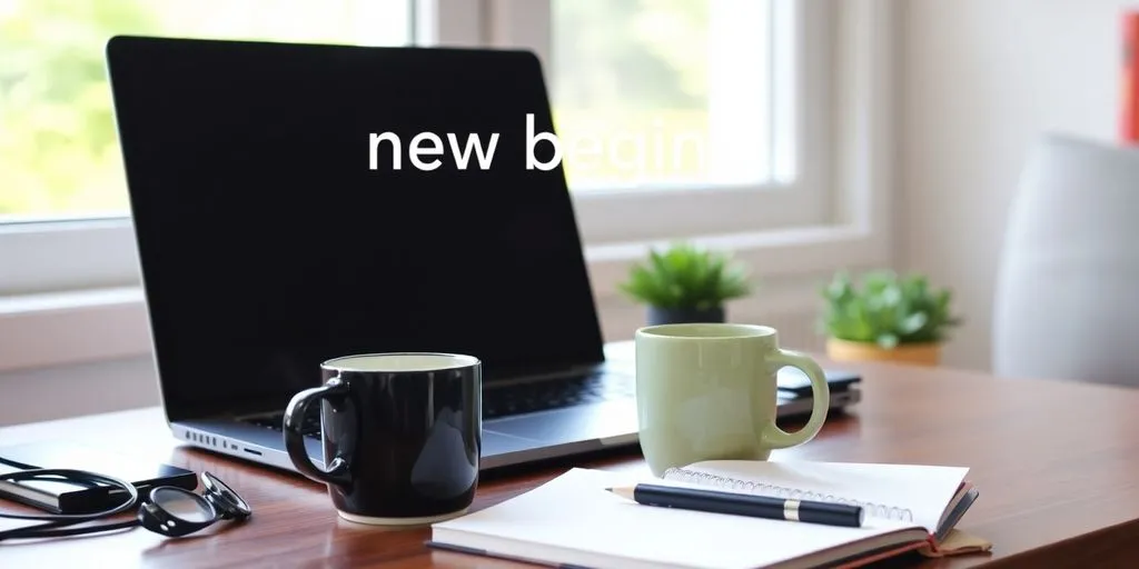 Home office with laptop and coffee for remote work.