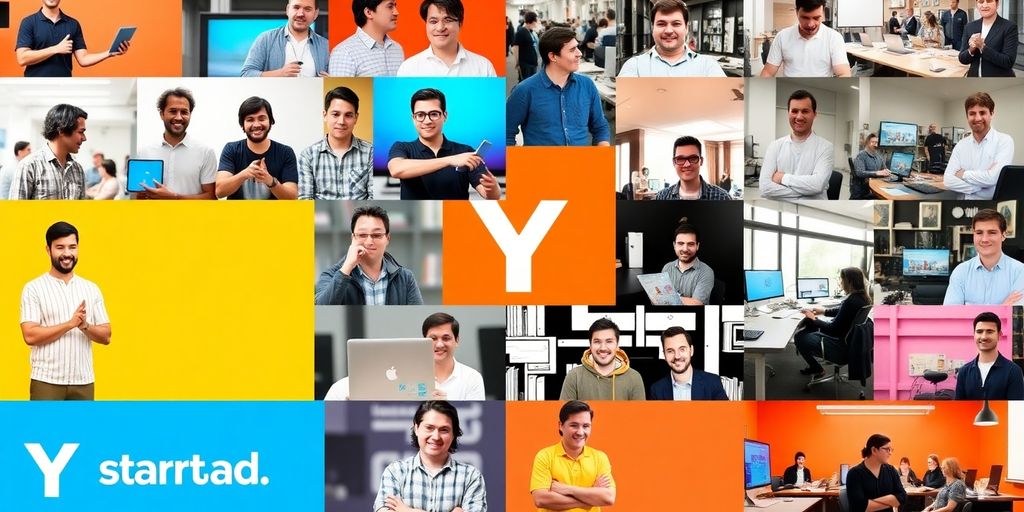 Collage of successful Y Combinator startups and entrepreneurs.