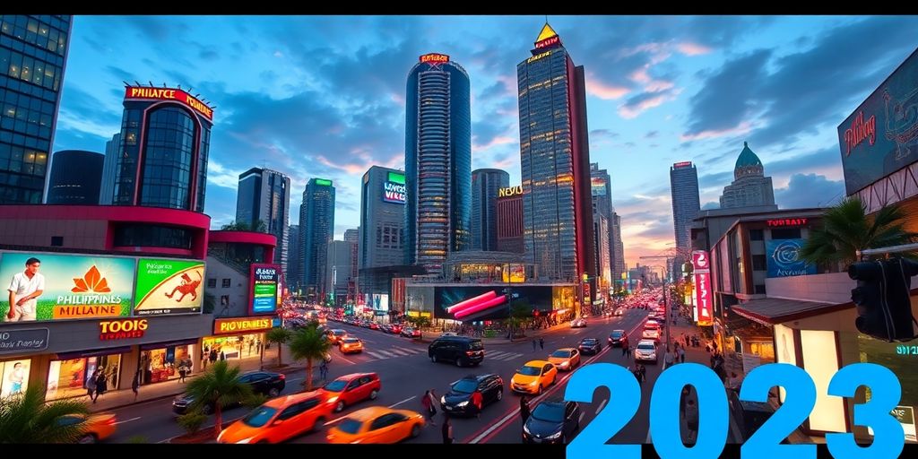 Philippines cityscape depicting growth and vibrant business activity.