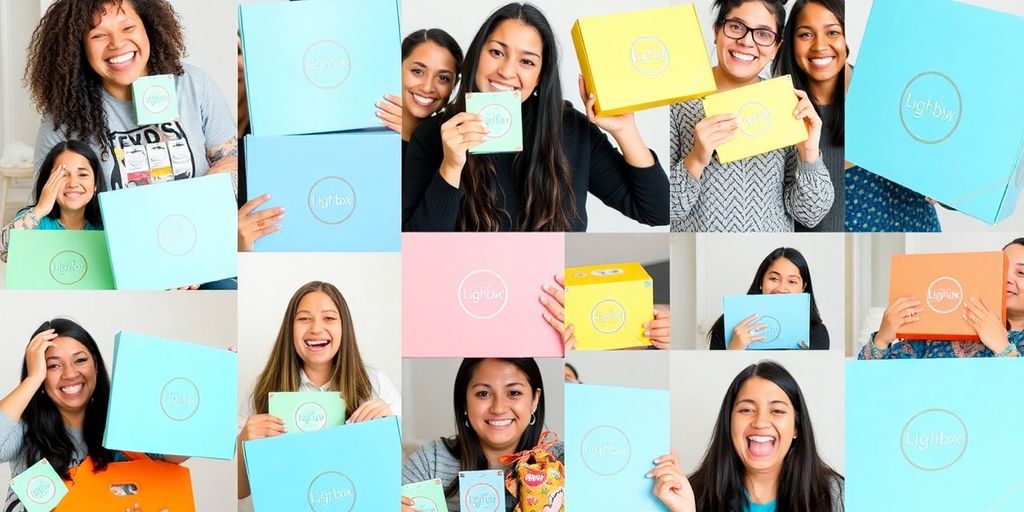 Happy customers with Light in the Box packages and products.