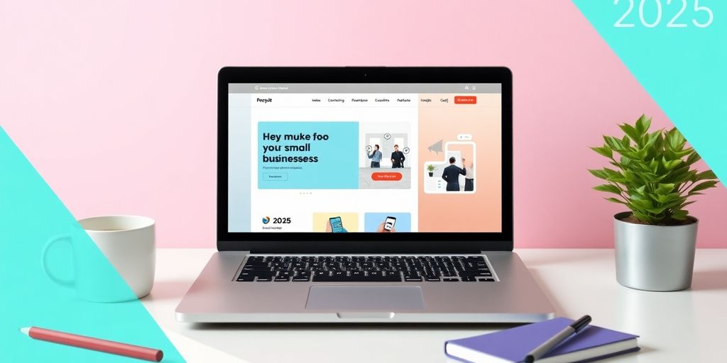 Modern laptop with website interface for small businesses.