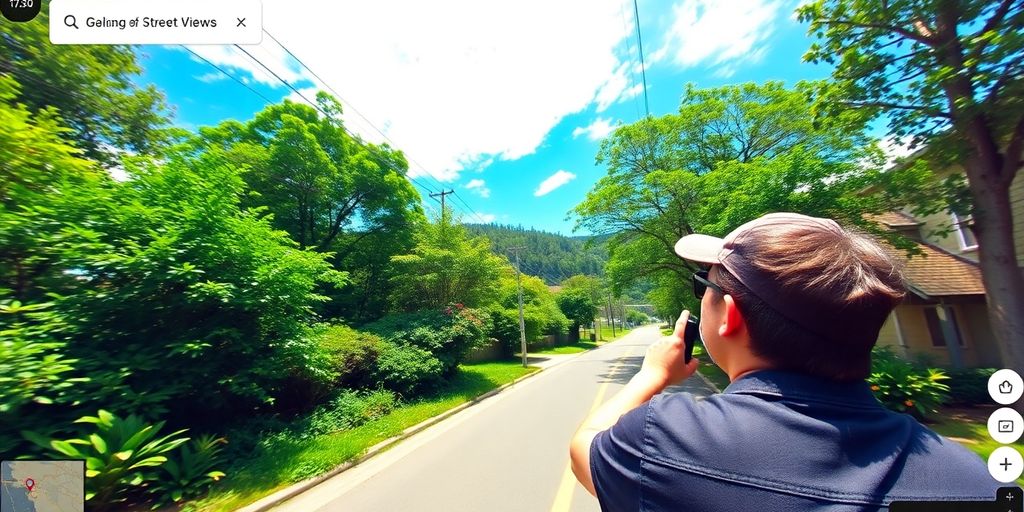 User exploring a scenic street in Google Maps.