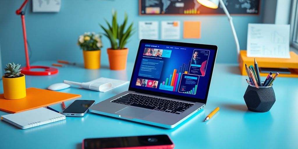 Modern workspace for online business in 2025.
